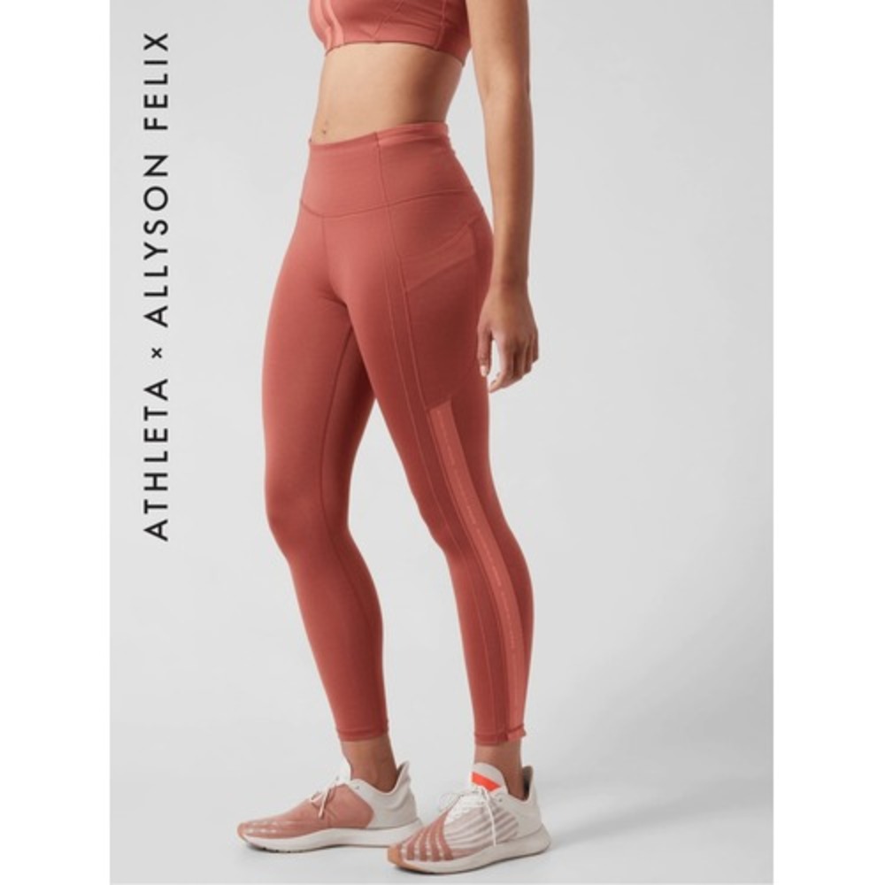 Athleta Allyson Felix Ultimate Stash II Legend Tight Leggings size M Coral Red